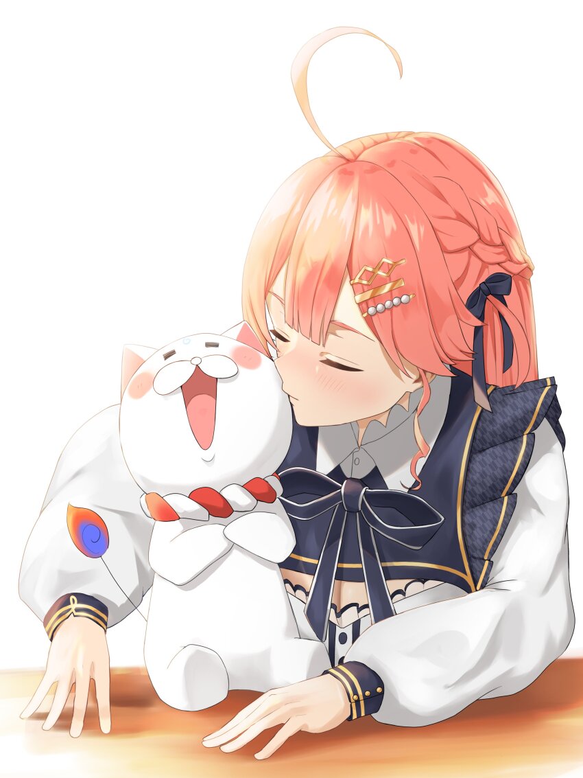 1girl, 2ababa9, 35p_(sakura_miko), absurdres, ahoge, blush, braid, cleavage_cutout