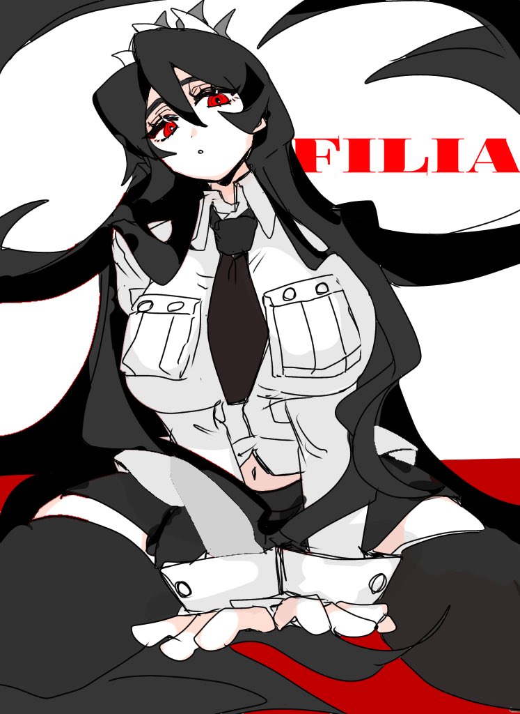 1girl, black_hair, breasts, character_name, filia_(skullgirls), half-closed_eyes, hands_between_legs, head_back
