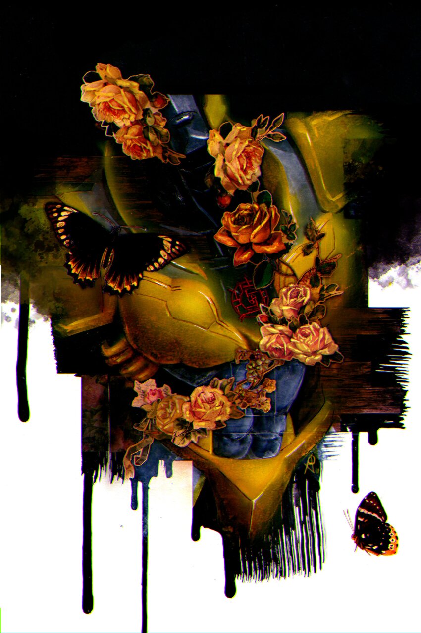 1boy, abs, absolute_tartarus, absurdres, armor, black_background, black_skin, bug