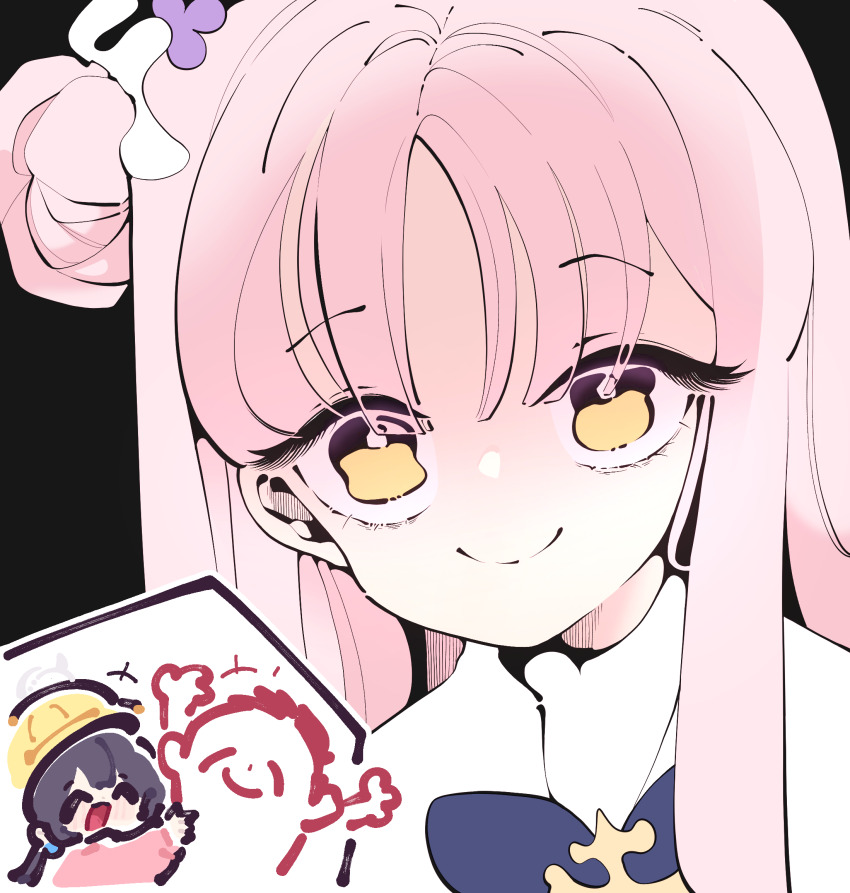 1boy, 294_(ranaga), 2girls, ^_^, blue_archive, closed_eyes, commentary, doodle_sensei_(blue_archive)