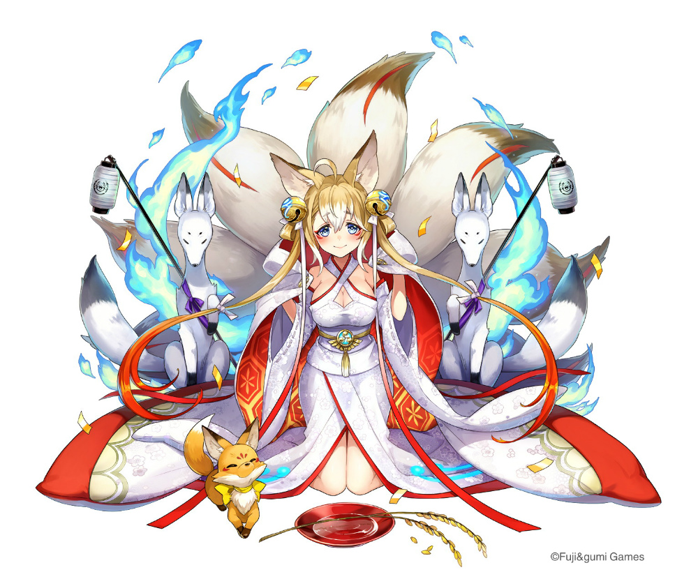 1girl, ahoge, animal_ears, aqua_eyes, blonde_hair, blue_hair, bow, breasts