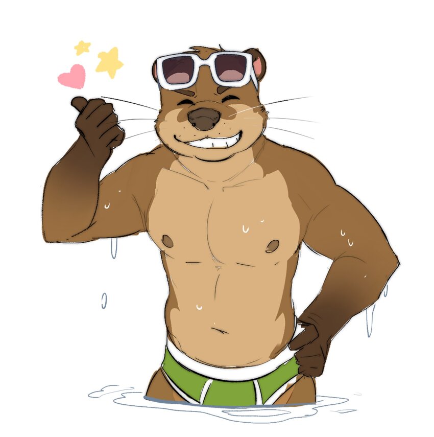 1boy, animal_ears, closed_eyes, commentary_request, eyewear_on_head, facing_viewer, furry, furry_male