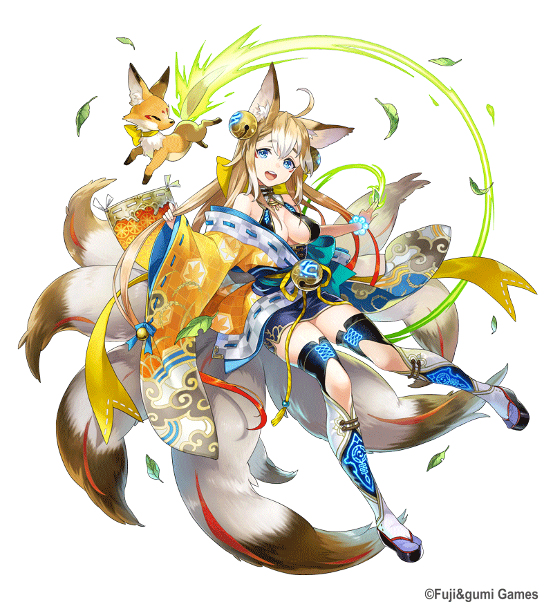 1girl, :d, ahoge, animal_ears, aqua_eyes, blonde_hair, blue_eyes, breasts