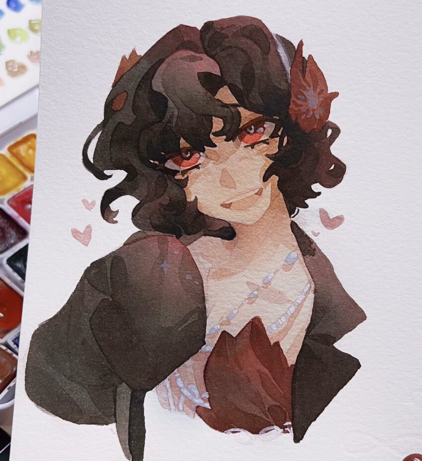 1girl, :d, black_coat, black_hair, chuyhalfmoon, coat, cropped_torso, dress