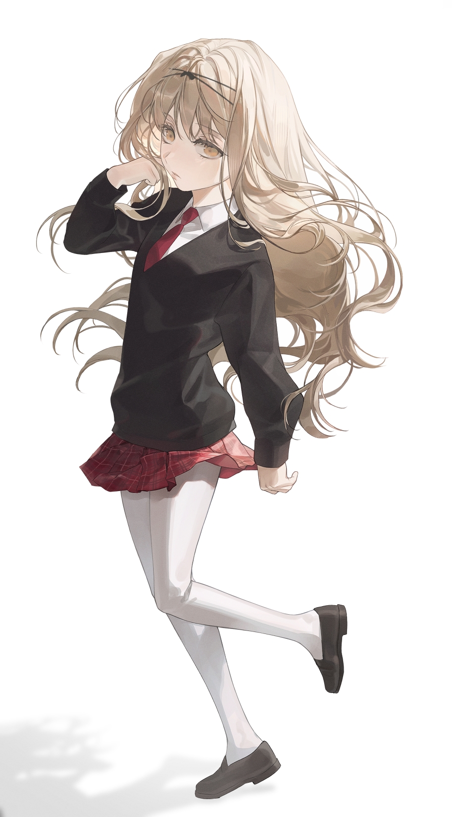 1girl, arm_at_side, birthday, black_bow, black_cardigan, black_hairband, black_shoes, blonde_hair