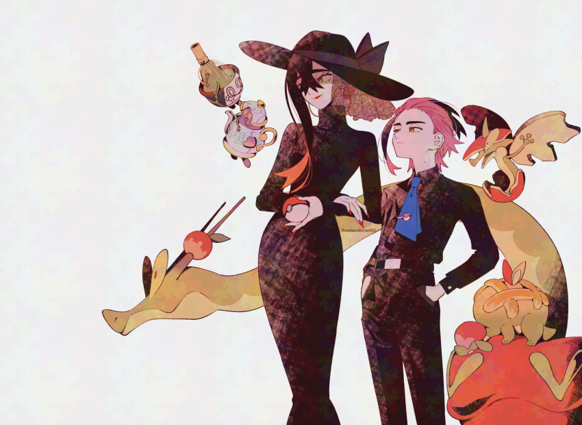 1boy, 1girl, addlecubicle_sl, appletun, belt, black_belt, black_dress, black_hair