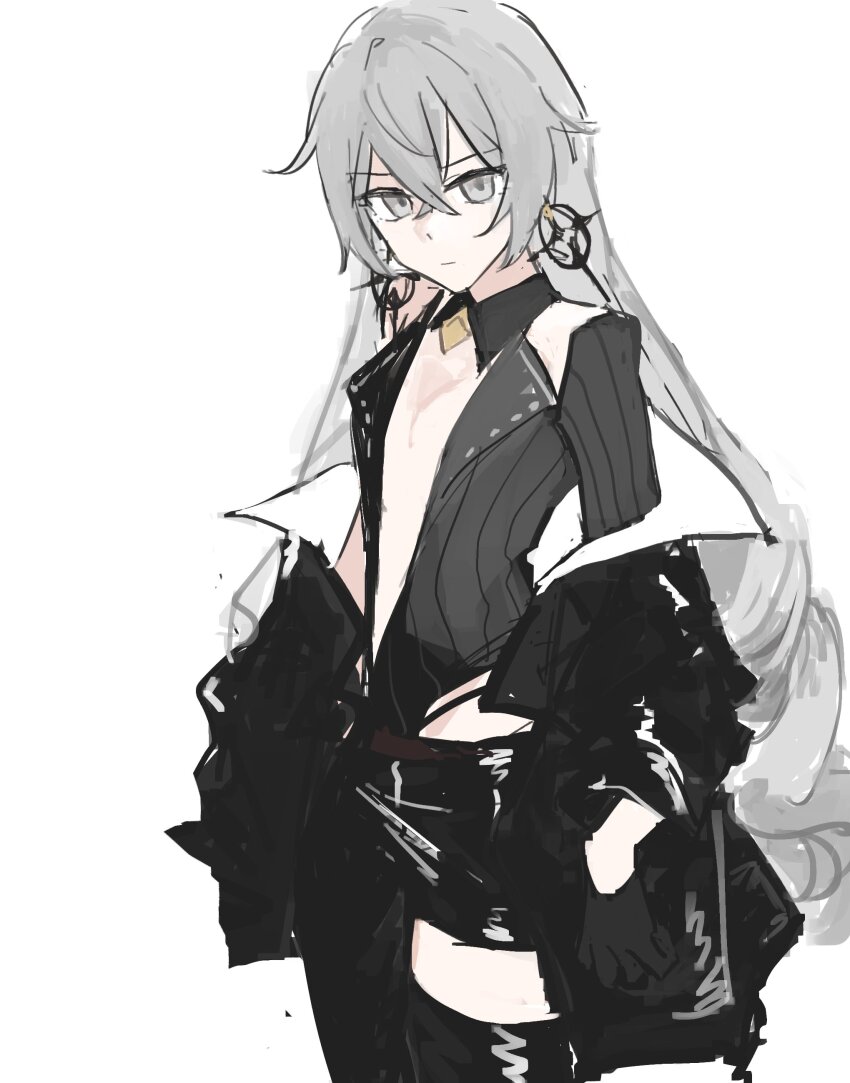 1girl, absurdres, at_tart, honkai_gakuen, black_jacket, black_shorts, bronya_zaychik, closed_mouth