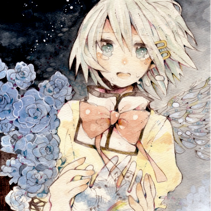 10s, blue_eyes, flower, hair_ornament, hairclip, ichiko_(hanakasu), mahou_shoujo_madoka_magica, mahou_shoujo_madoka_magica_(anime)