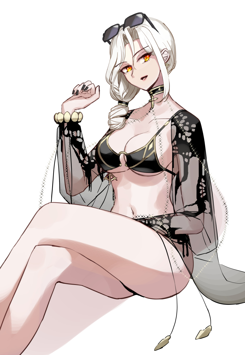 1girl, absurdres, bikini, black_bikini, black_nails, breasts, carmilla_(fate), carmilla_(swimsuit_rider)_(third_ascension)_(fate)