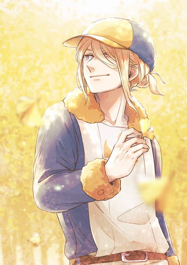 1boy, arm_up, belt, belt_buckle, brown_belt, buckle, closed_mouth, commentary_request