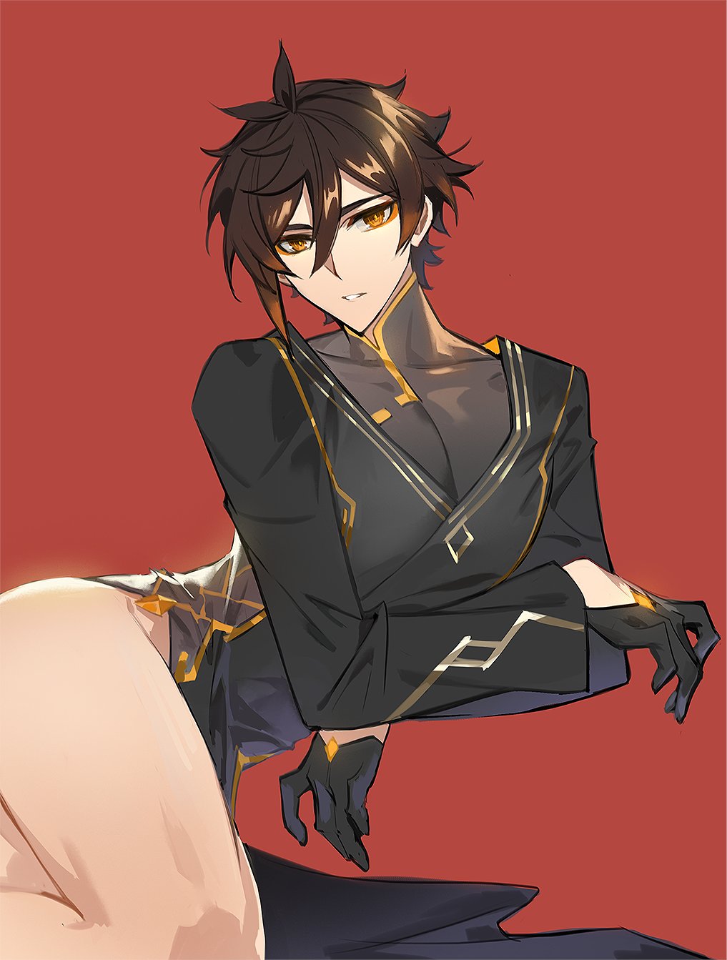 1boy, changpao, chinese_clothes, crossed_arms, genshin_impact, highres, official_alternate_costume, solo