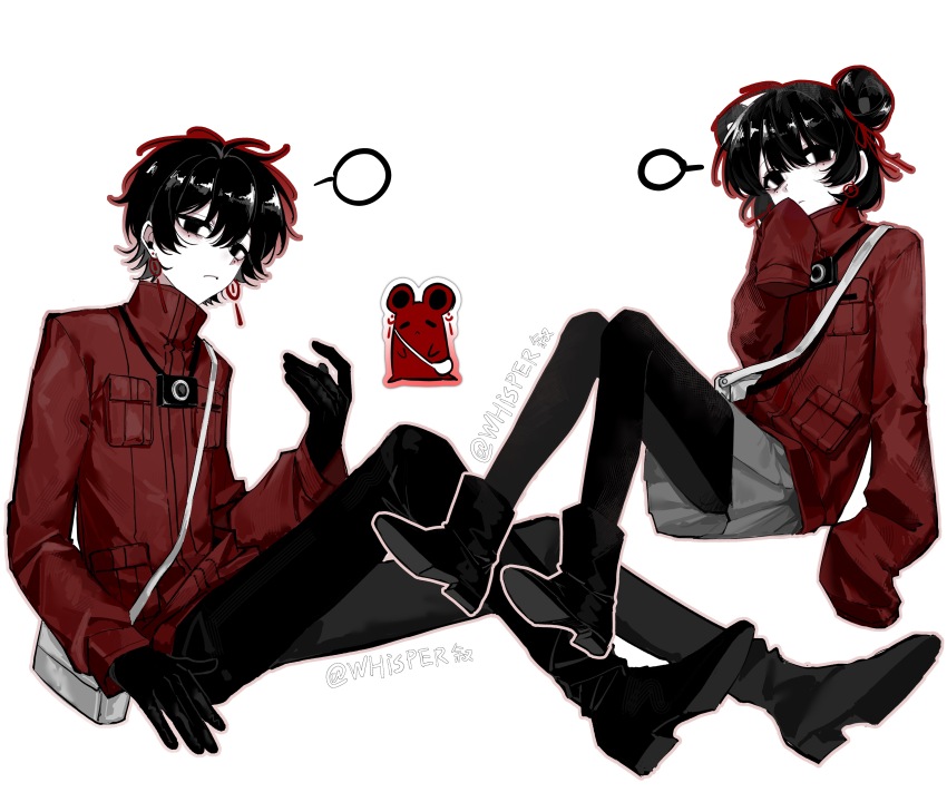 1boy, 1girl, absurdres, black_boots, black_eyes, black_gloves, black_hair, black_pants