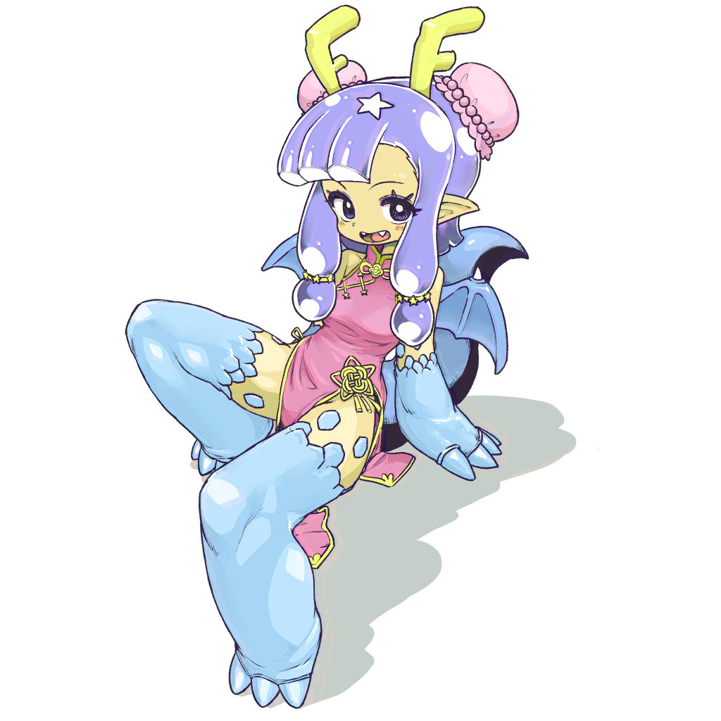 1girl, animal_feet, animal_hands, blue_eyes, bun_cover, china_dress, chinese_clothes, colored_skin