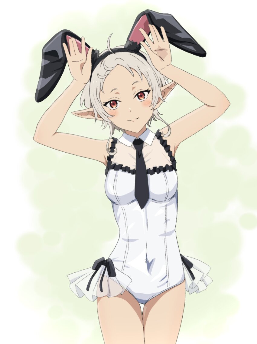 1girl, ahoge, animal_ears, armpits, black_necktie, blush, breasts, closed_mouth