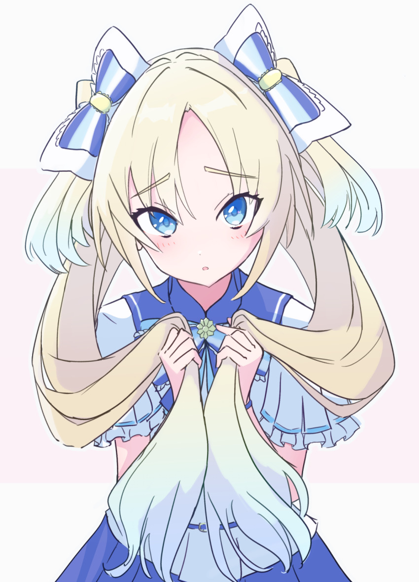 1girl, 365_days_(love_live!), blonde_hair, blue_bow, blue_bowtie, blue_eyes, blue_hair, blue_sailor_collar