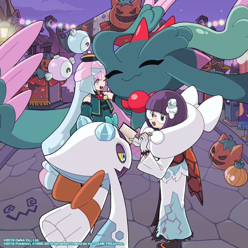 blue_hair, blunt_bangs, bob_cut, book, bow-shaped_hair, flutter_mane, froslass, gen_1_pokemon