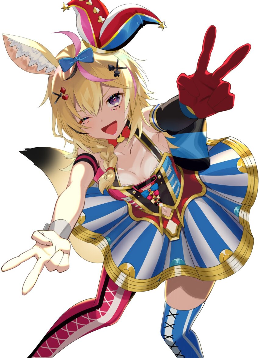 1girl, 8nu4, ahoge, animal_ear_fluff, animal_ears, asymmetrical_legwear, black_gloves, black_hair