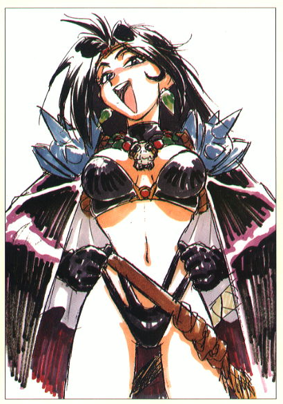 1girl, araizumi_rui, belt, bikini, breasts, cape, cloak, copic, earrings, female_focus, gloves, jewelry, large_breasts, markers, naga_the_serpent, skull, slayers, solo, swimsuit, white_background