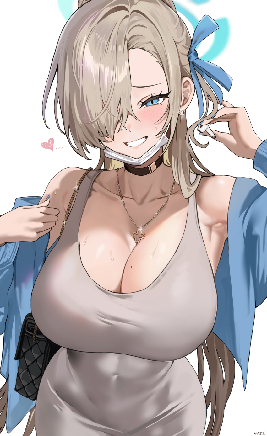 1girl, absurdres, alternate_costume, armpits, asuna_(blue_archive), bare_shoulders, blue_archive, blue_eyes