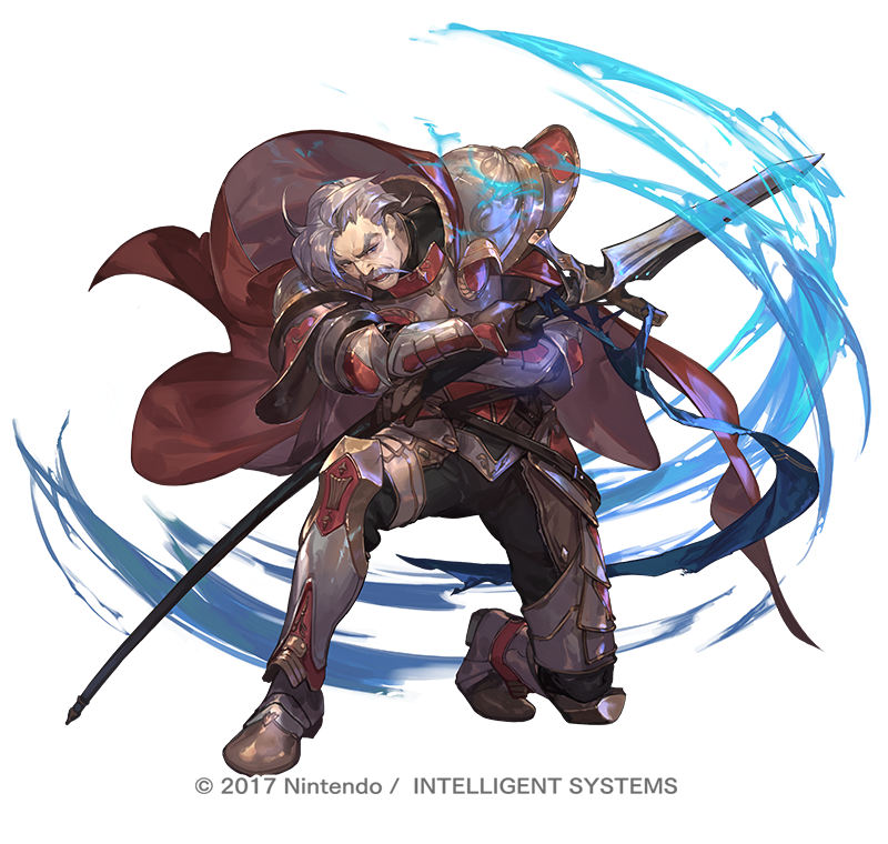 1boy, 2017, armor, cape, commentary_request, company_name, copyright_notice, facial_hair