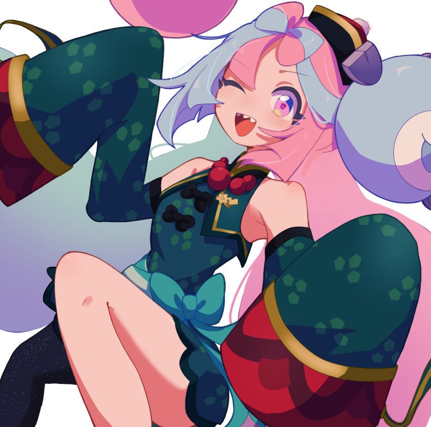 highres, iono_(fall_2024)_(pokemon), iono_(pokemon), jiangshi_costume, long_hair, nintendo, official_alternate_costume, one_eye_closed