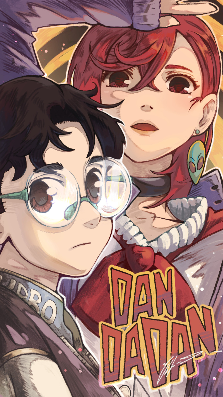 1boy, 1girl, ayase_momo, black_choker, black_hair, bow, brown_eyes, brown_hair