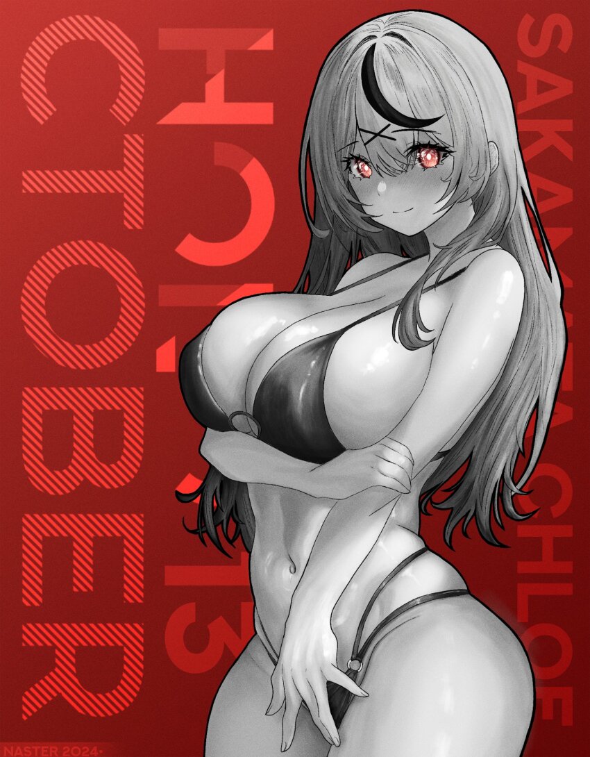 1girl, 2024, arms_under_breasts, artist_name, bikini, blush, breasts, bright_pupils