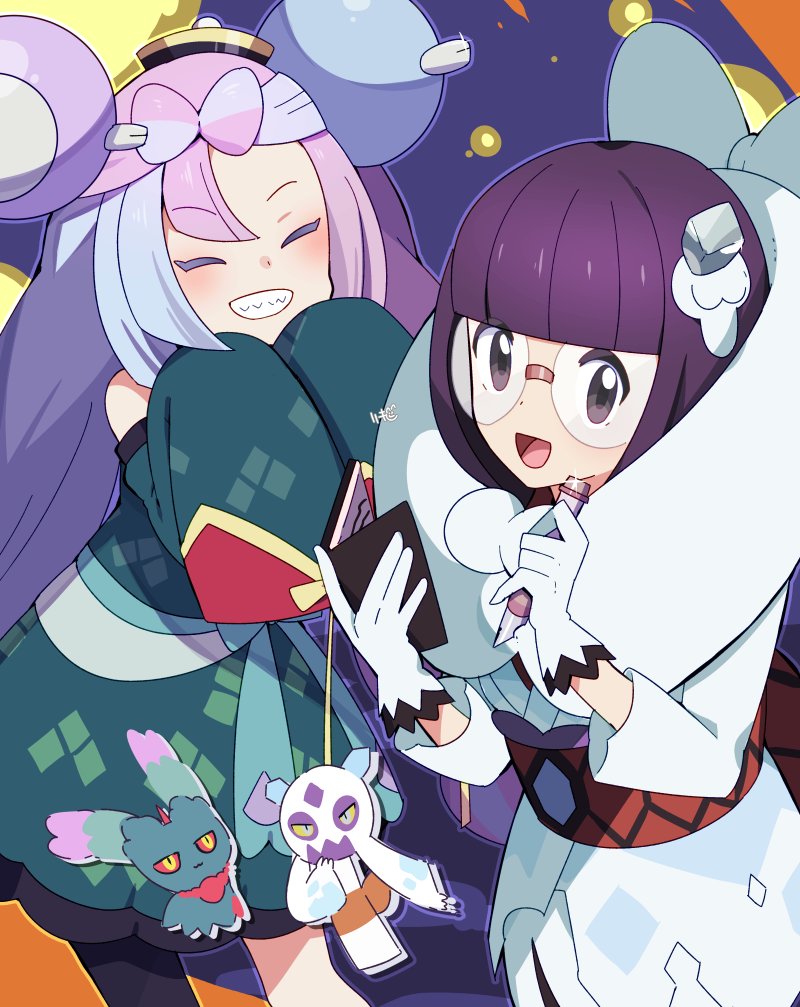 2girls, flutter_mane, froslass, gen_4_pokemon, iono_(fall_2024)_(pokemon), iono_(pokemon), jiangshi, jiangshi_costume