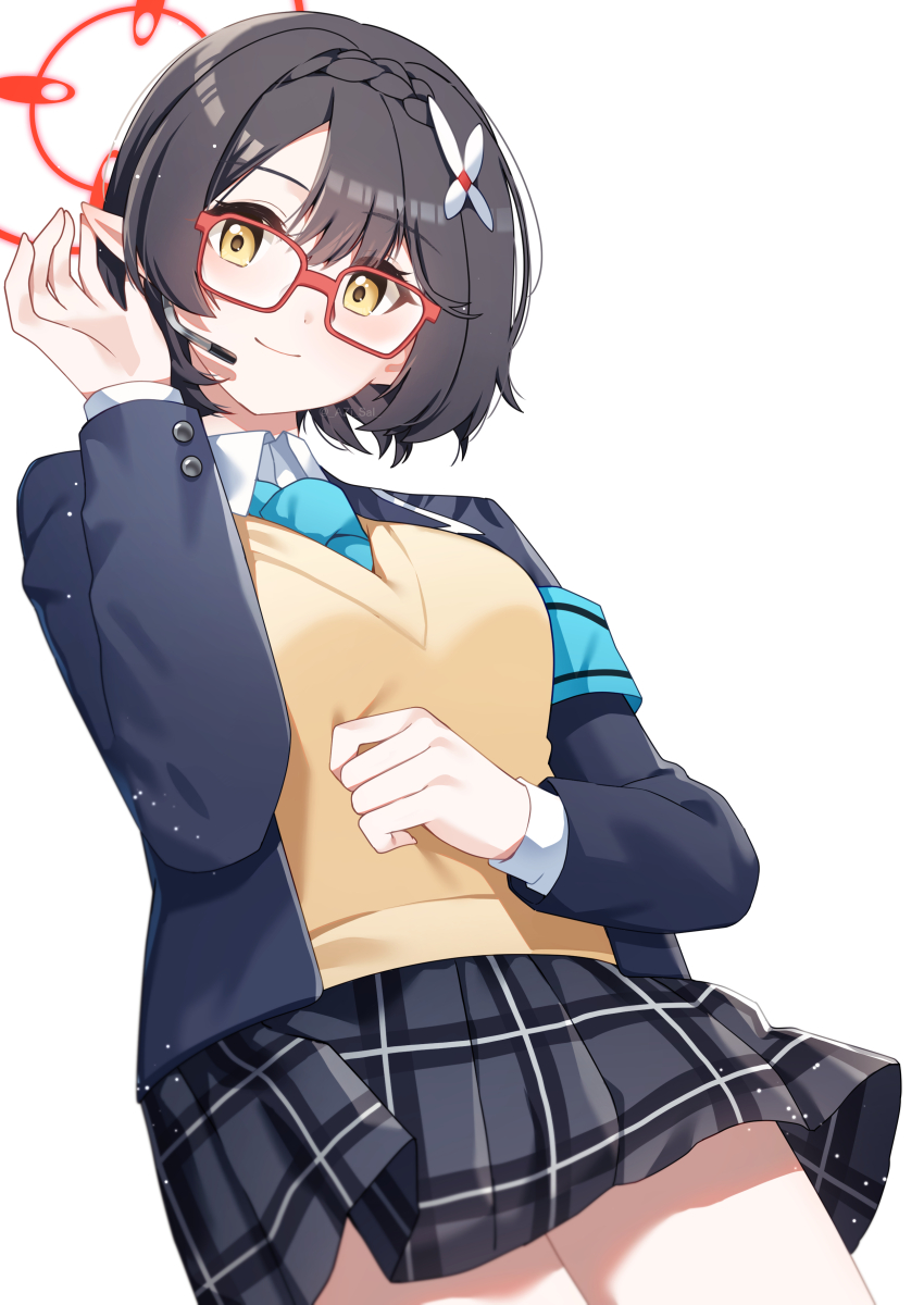 1girl, absurdres, armband, ayane_(blue_archive), azisai, black_hair, black_skirt, blue_archive