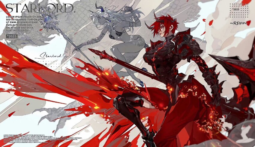 2girls, armor, bikini, bikini_armor, demon_girl, demon_horns, dragon, earrings