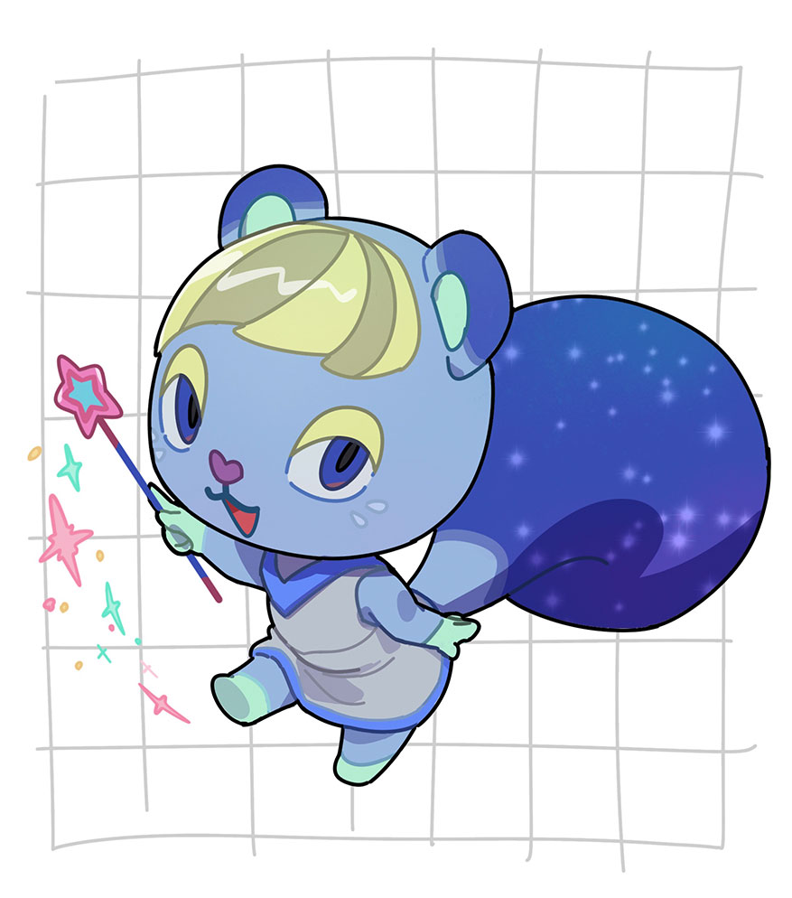 1girl, animal_crossing, animal_crossing:_new_horizons, animal_ears, animal_nose, blonde_hair, blue_eyes, blue_fur