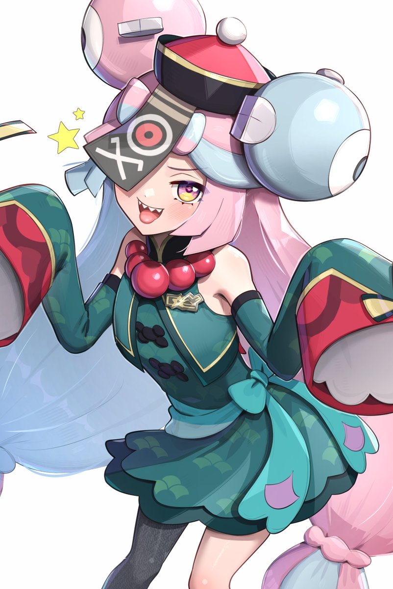 1girl, black_bow, blue_hair, blush, bow, detached_sleeves, dress, gonzarez