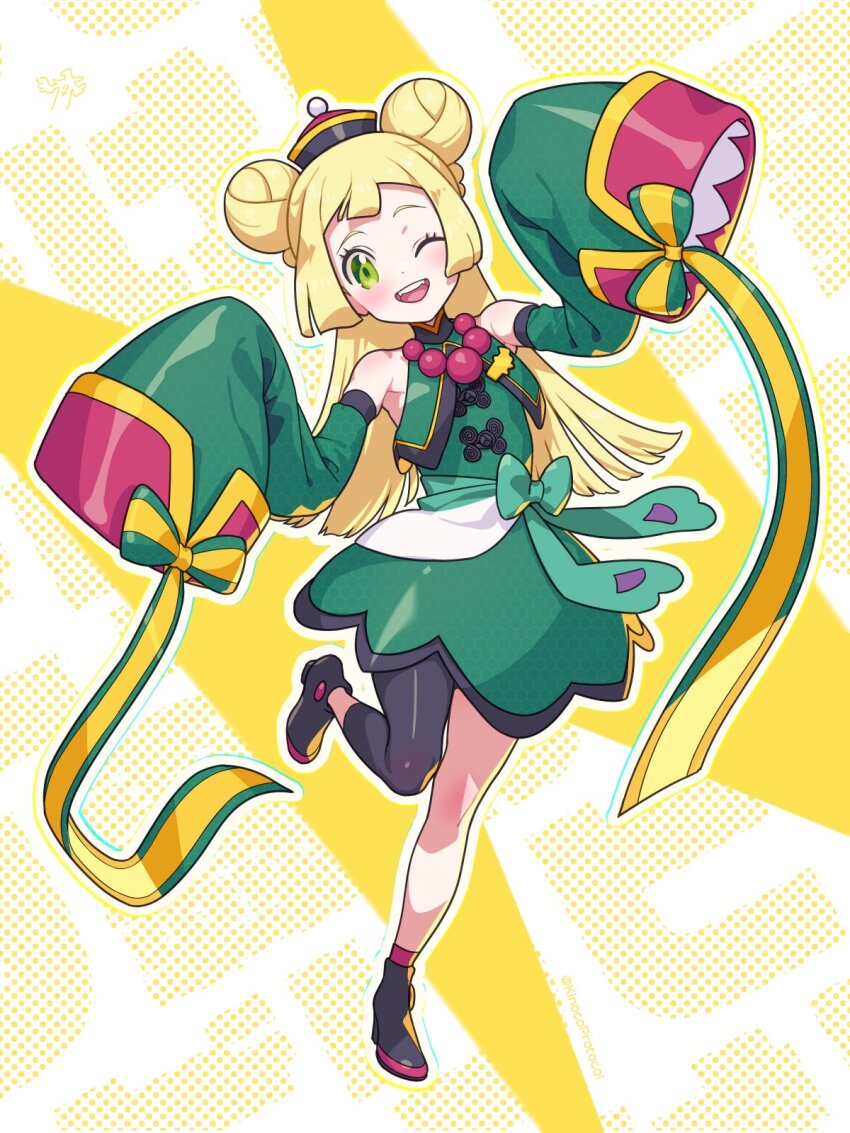 alternate_costume, black_shoes, blonde_hair, cosplay, green_eyes, highres, iono_(fall_2024)_(pokemon), iono_(pokemon)