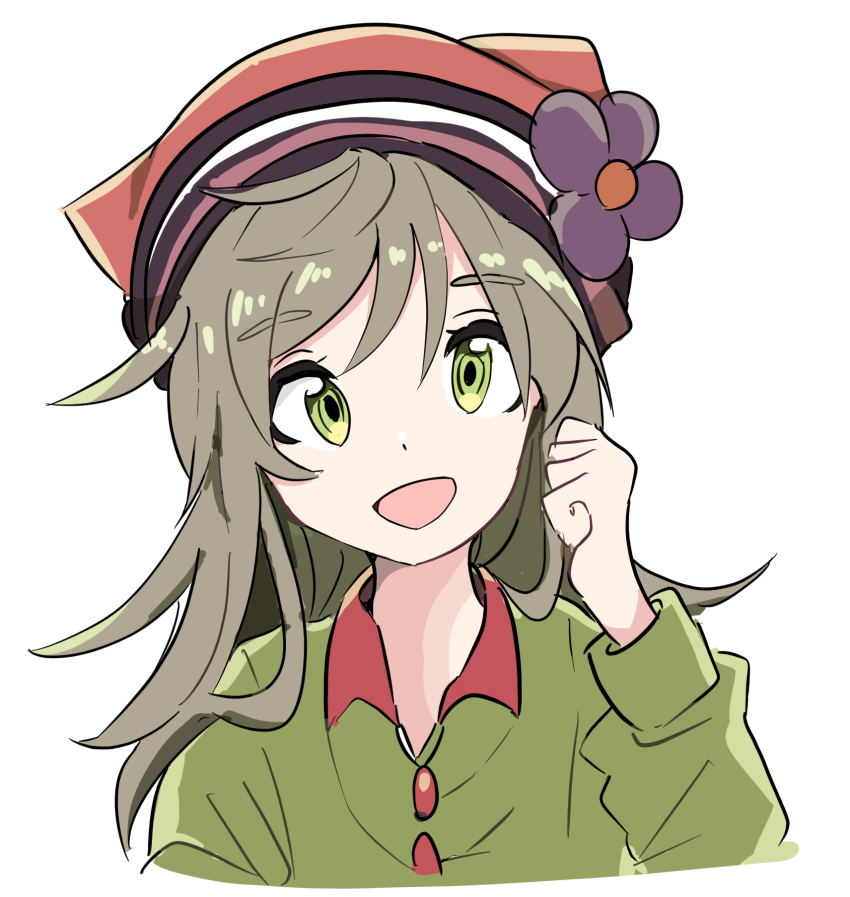 1girl, animal_hat, animification, brown_hair, cat_hat, collared_shirt, commentary_request, cropped_torso