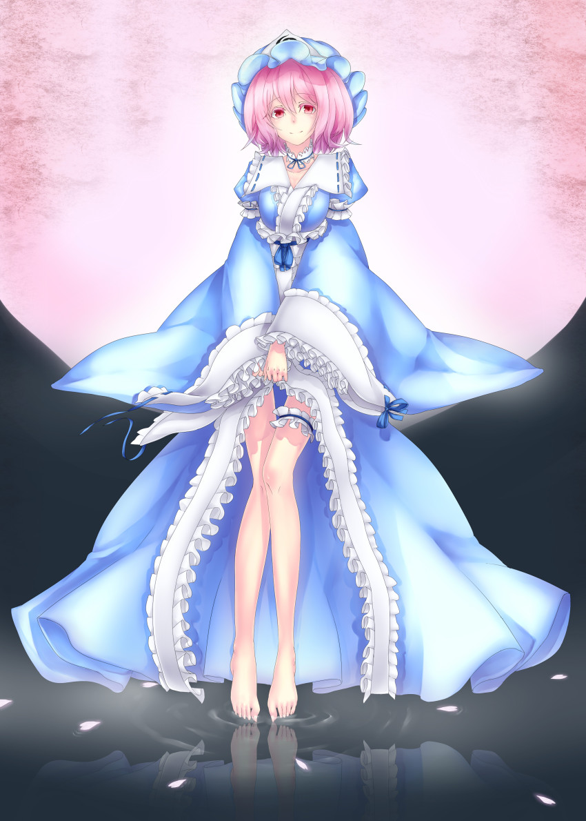 1girl, absurdres, bad_id, bad_pixiv_id, bare_legs, barefoot, breasts, choker