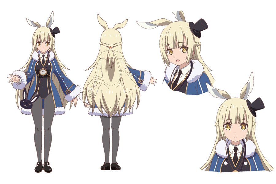 1girl, animal_bag, animal_ears, blonde_hair, braid, breasts, clock_pendant, full_body