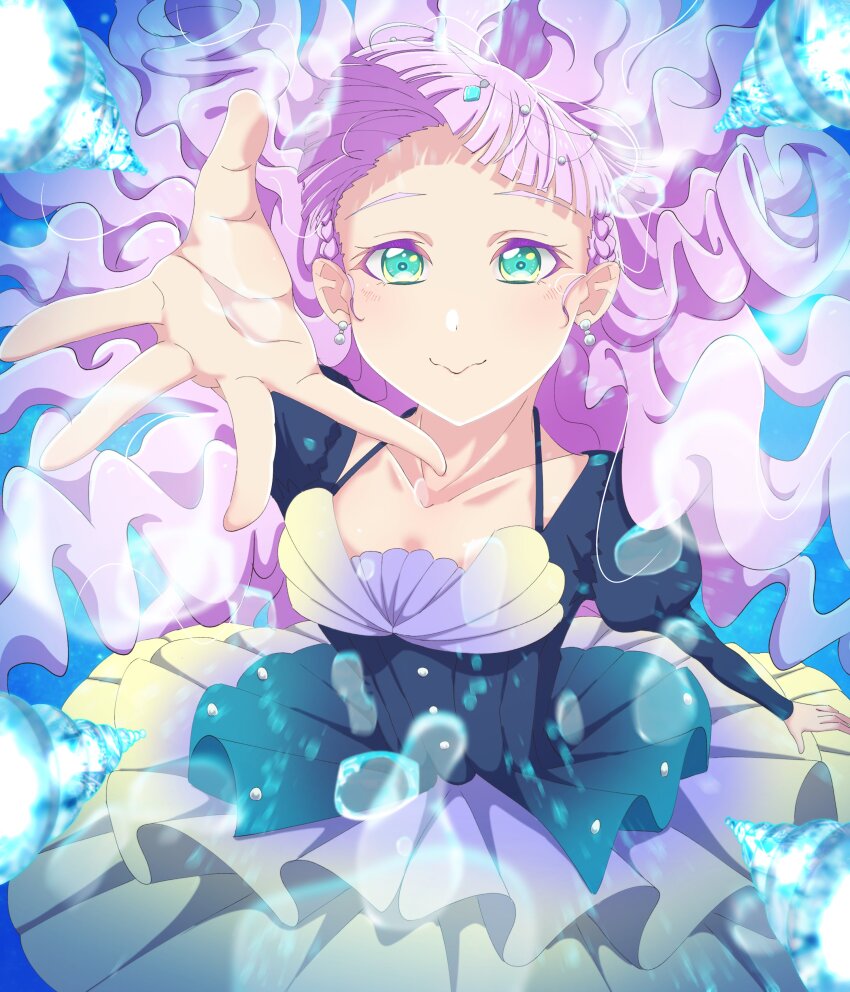 1girl, absurdres, black_dress, breasts, bubble_rise_(love_live!), cleavage, collarbone, commentary