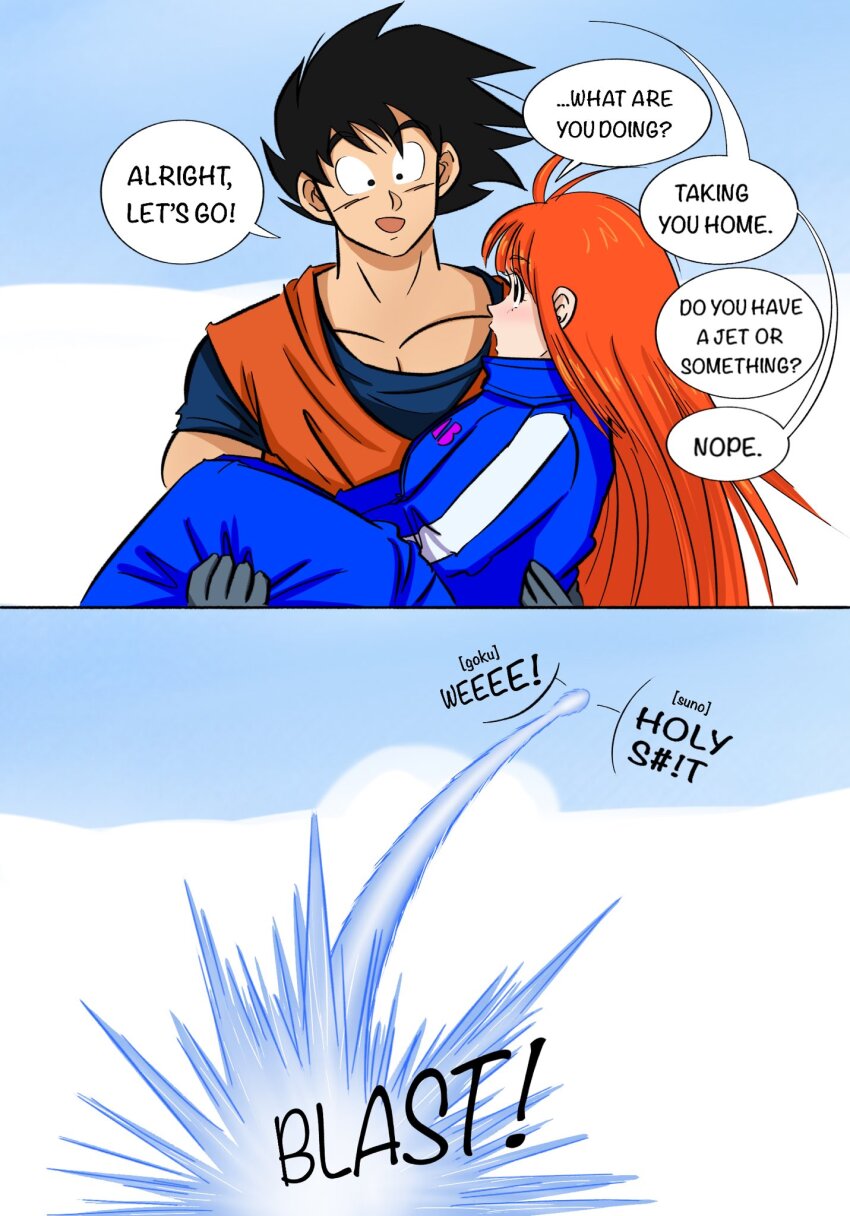 1boy, 1girl, aged_up, black_eyes, black_hair, carrying, coat, commentary