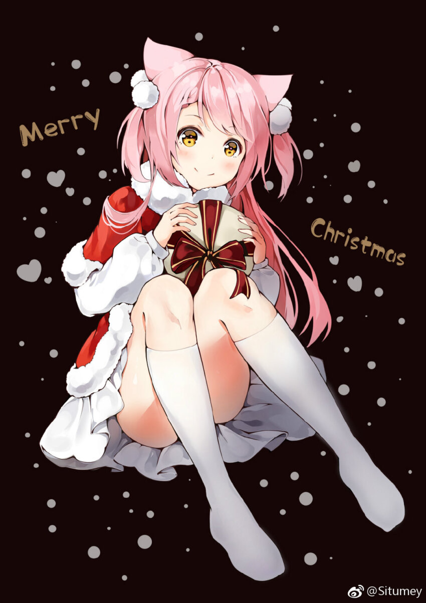 1girl, alternate_costume, animal_ears, black_background, blush, box, braid, braided_bangs