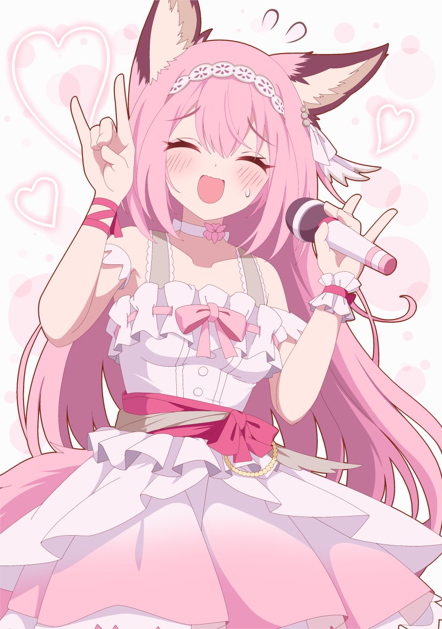 1girl, \m/, animal_ear_fluff, animal_ears, azur_lane, bare_shoulders, blush, choker