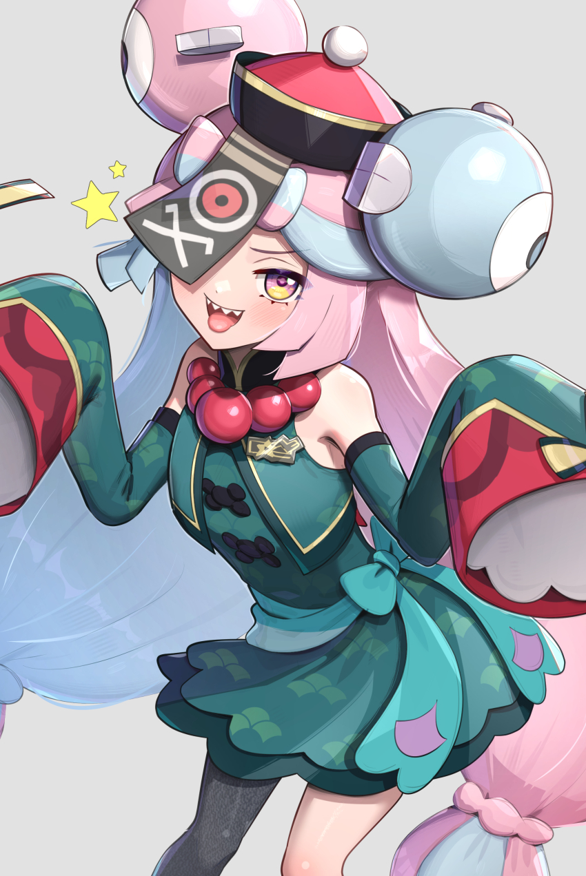 1girl, absurdres, black_bow, blue_hair, blush, bow, detached_sleeves, dress