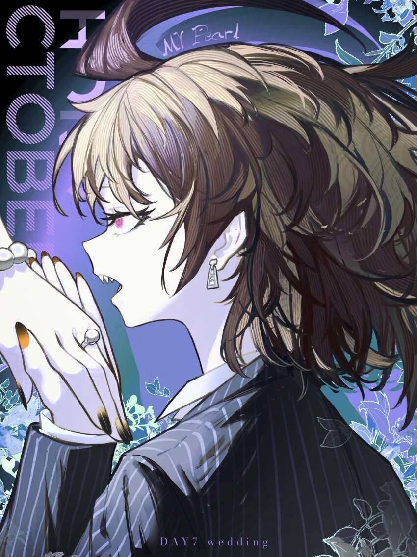 2girls, absurdres, ahoge, blonde_hair, bracelet, brown_hair, collared_shirt, earrings