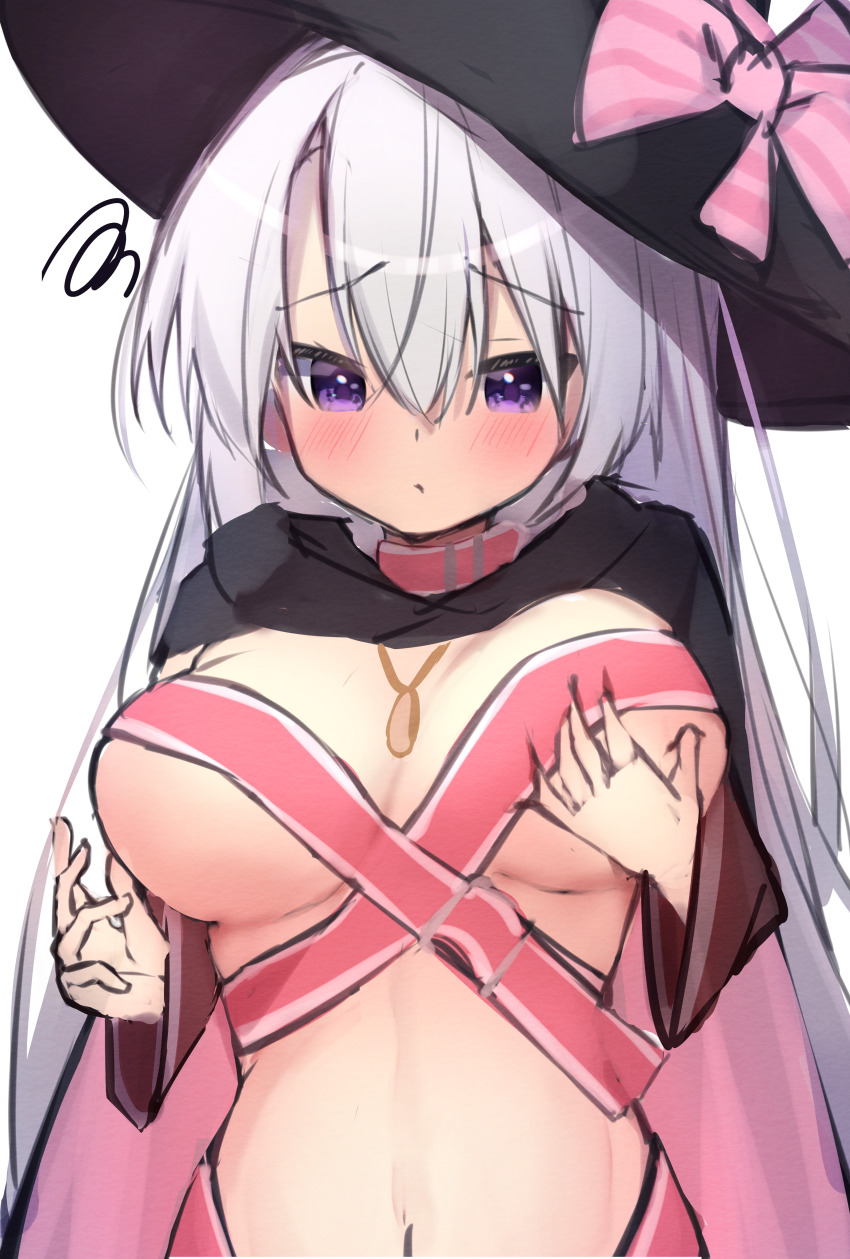 1girl, absurdres, ayachi_nene, belt, belt_bra, belt_collar, black_cape, black_hat