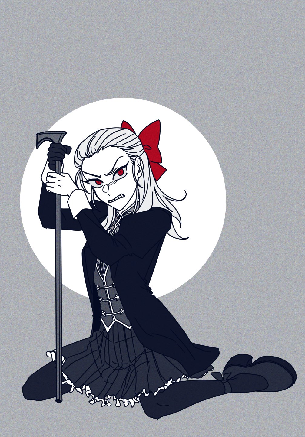 1girl, aged_down, akagi:_yami_ni_oritatta_tensai, bow, cane, clenched_teeth, commentary_request, fukumoto_mahjong