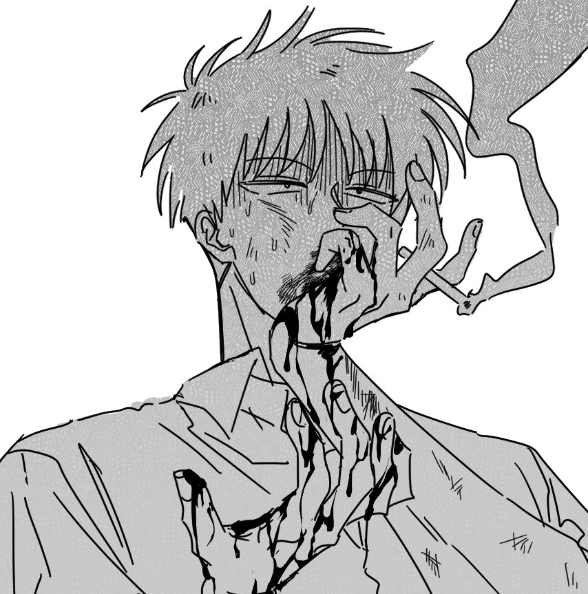 1boy, akagi:_yami_ni_oritatta_tensai, akagi_shigeru, blood, blood_on_face, blood_on_hands, cigarette, collared_shirt