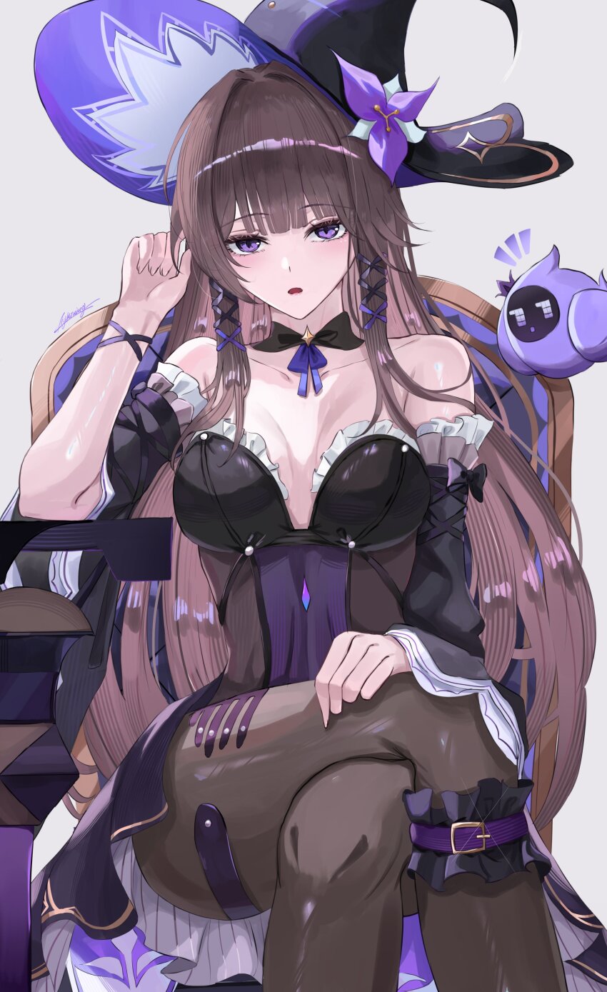 1girl, absurdres, aged_up, anklet, black_dress, black_pantyhose, blush, breasts