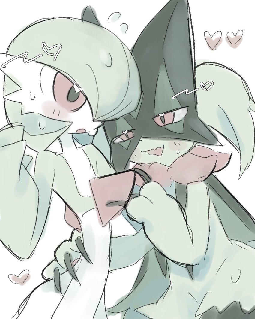 2girls, :o, animal_hands, arm_around_another's_waist, bob_cut, body_fur, claws, colored_skin