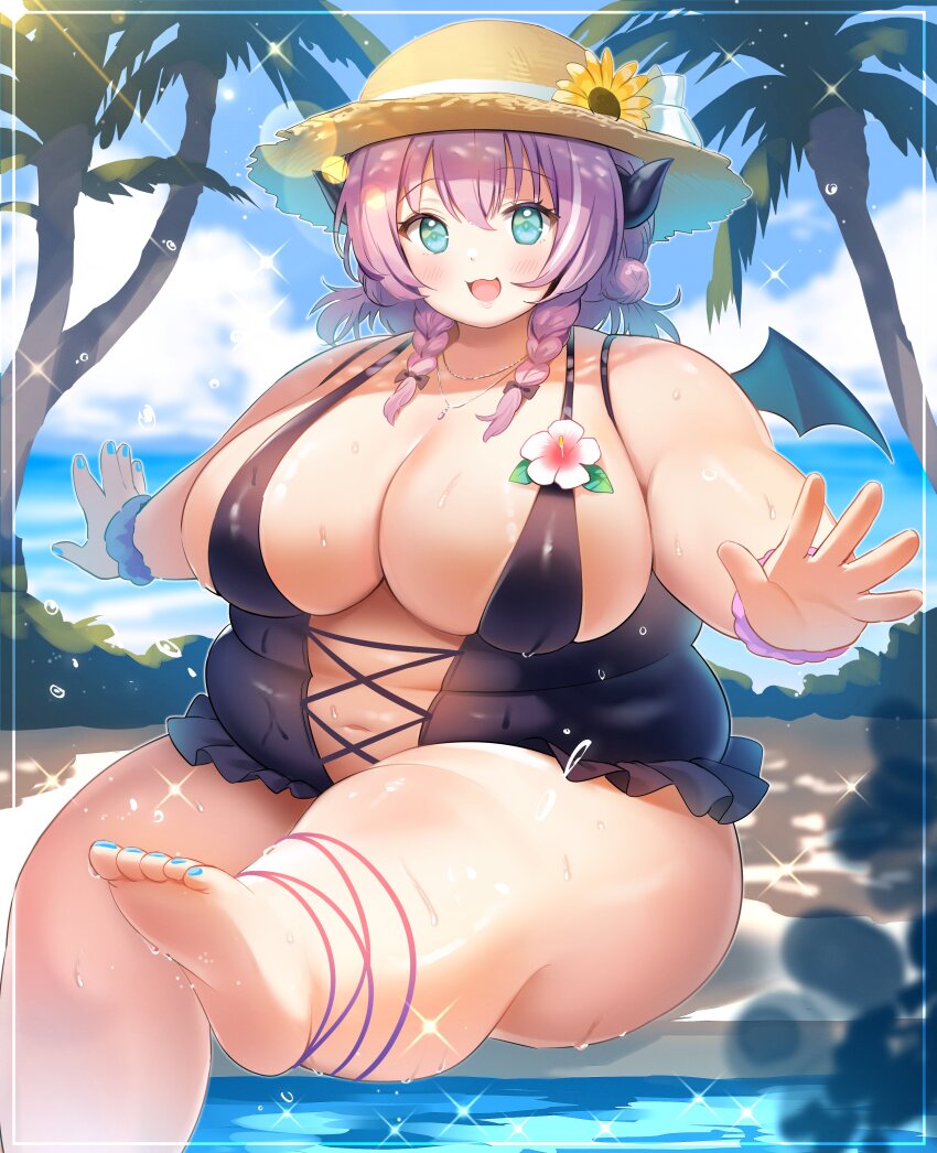 1girl, absurdres, agano_mai, aqua_eyes, artist_request, black_horns, blue_nails, blurry