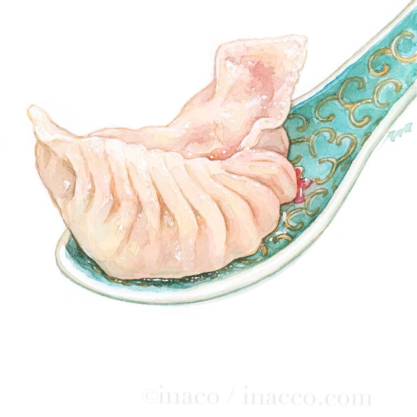 artist_name, chinese_spoon, dumpling, food, food_focus, inaco, no_humans, original