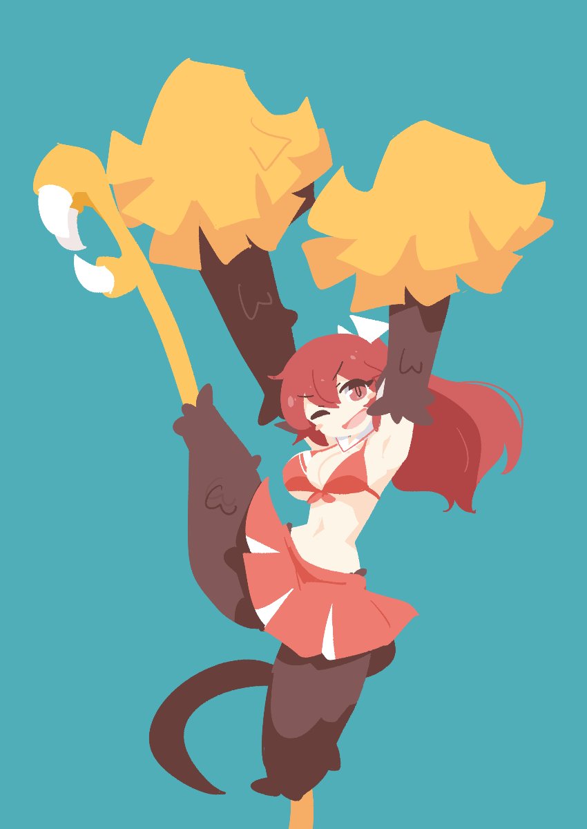 1girl, animal_ears, big_o_pants, bird_ears, bird_legs, bird_tail, blue_background, blush_stickers